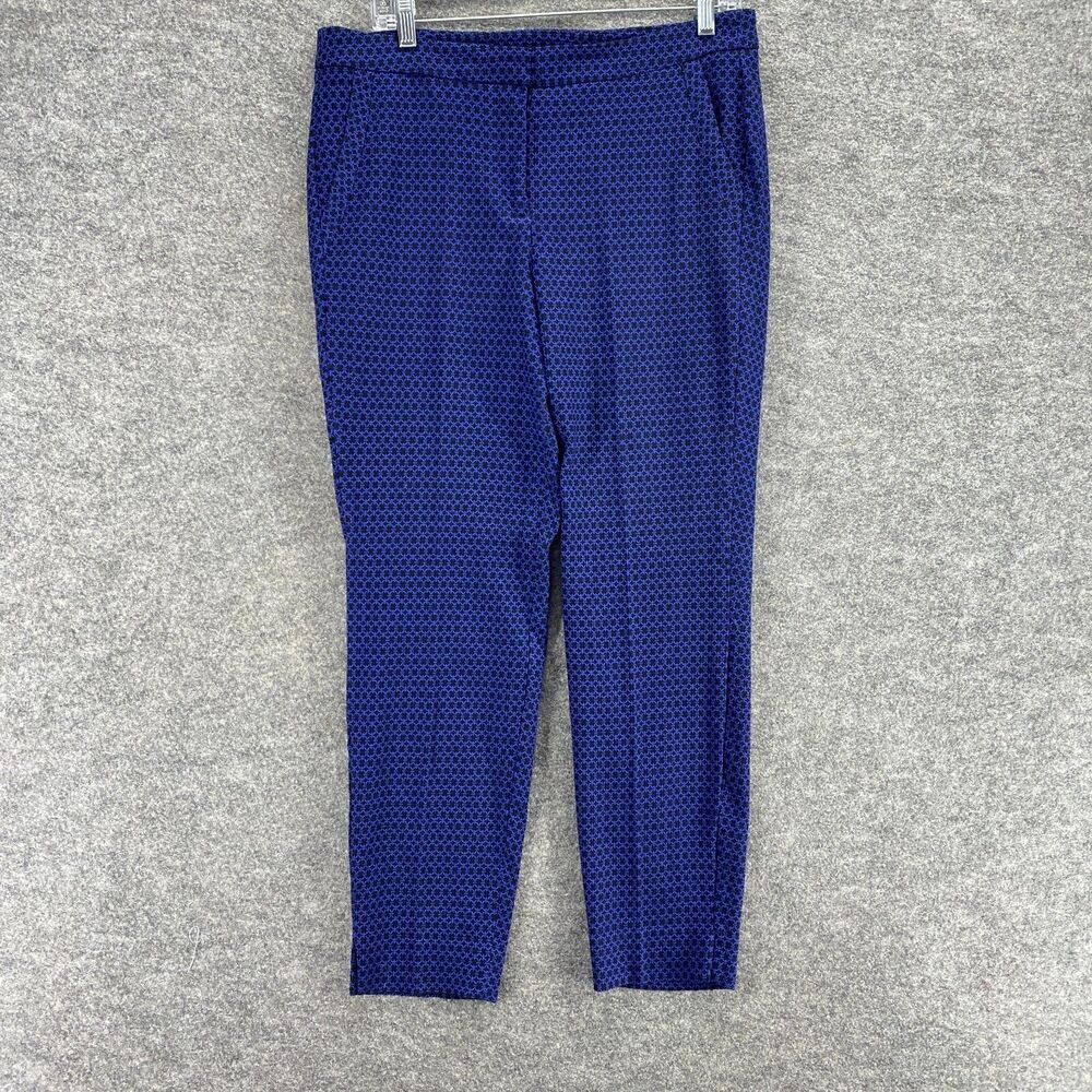 Lane Bryan Pants Women 14 Blue Geometric High Rise Pleated Pockets Rayon Skinny